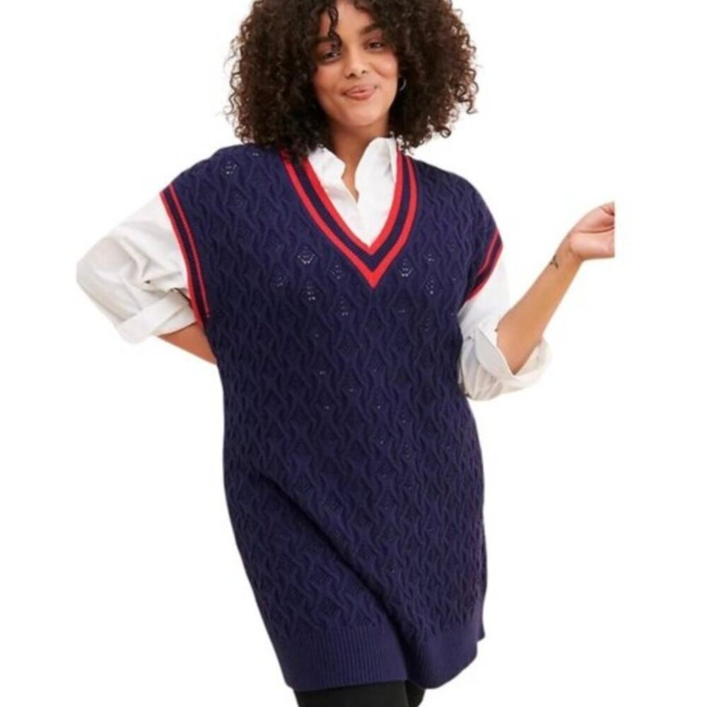 Anthropologie Nouveaux Varsity Preppy Maxi Knit Vest